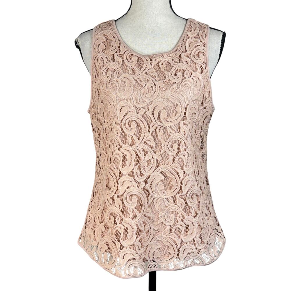 Adrianna Papell Large Top Sleeveless Lace Overlay Rear Zipper Lined Stretch Pink